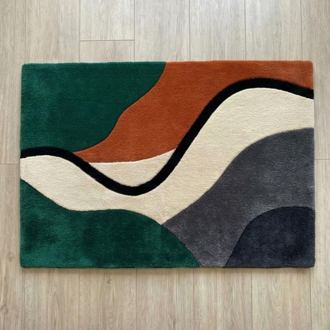 Hand Tufted Modern Abstract Wool Rug – Colorful Wavy Design Area Carpet ...