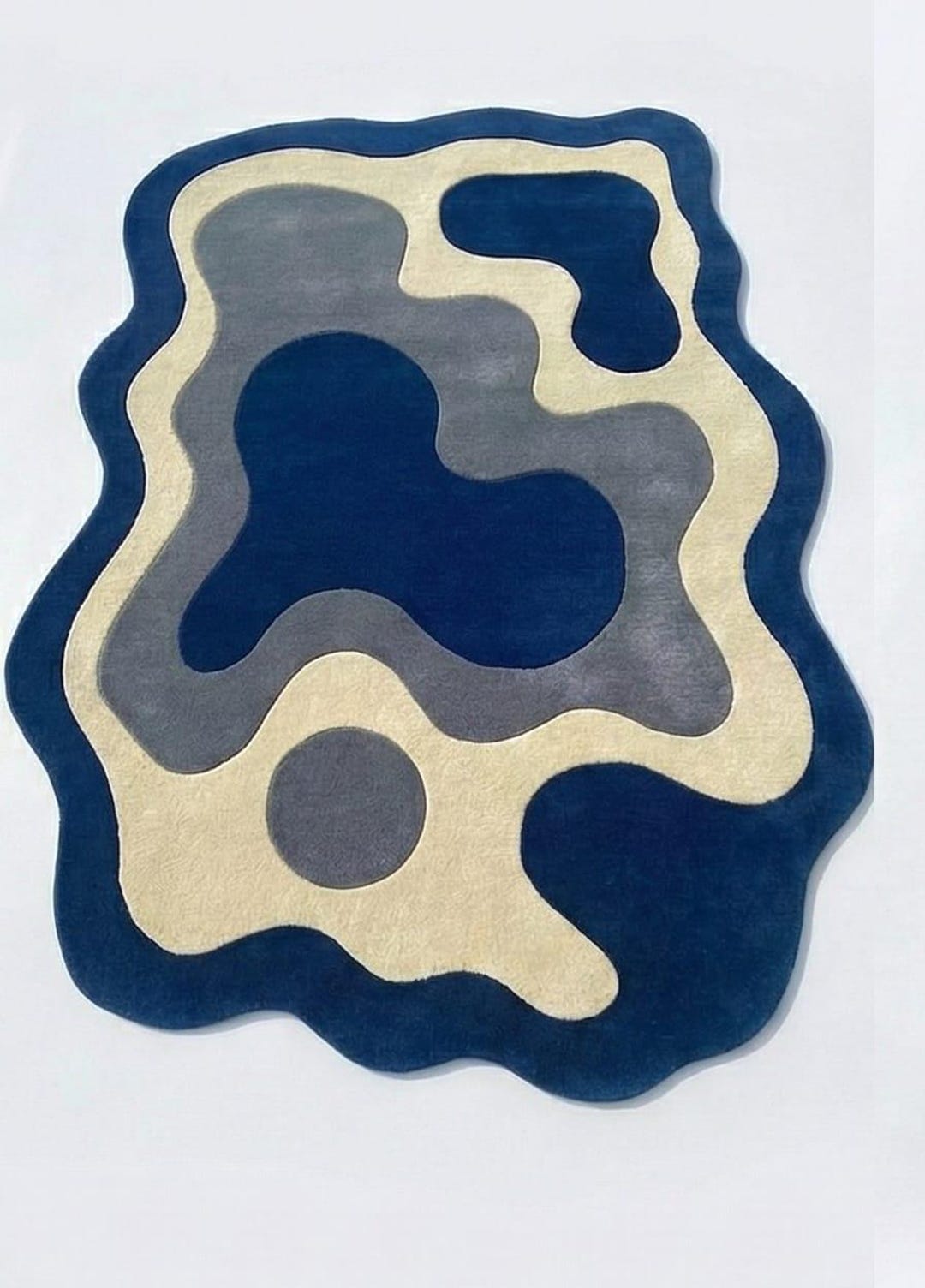 Hand Tufted Abstract Rug – Modern Wavy Blue Grey Beige Carpet - Etsy