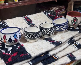 Hand-Painted Ceramic Coffee Cup Set - Artisanal Moroccan Pottery