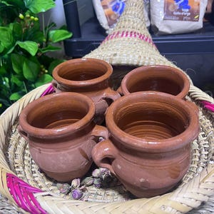 4-Pack Handmade unglazed clay pots, Rustic Traditional Berber Style cups, Moroccan ceramic pottery