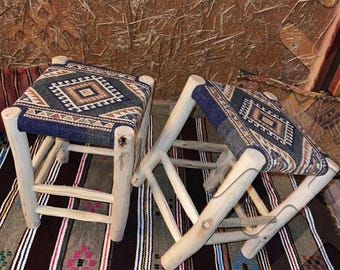 Handcrafted Moroccan Laurel Wood Chair, Boucherouite Cord Boho Seating