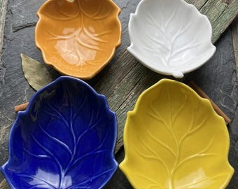 Vibrant Leaf-Shaped Moroccan Ceramic Snack Bowls - Set of 4