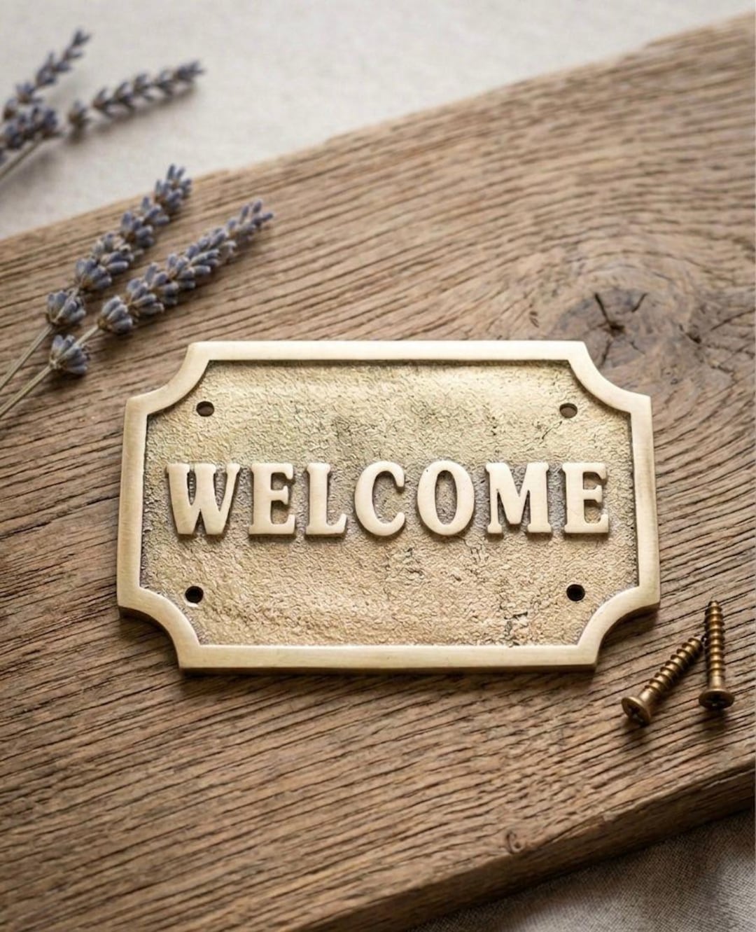 Solid Brass Welcome Sign | Vintage Door Plaque, Entryway Decor