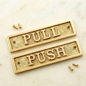 Custom Engraved Brass Push Pull Door Sign Set, Vintage Style Plate