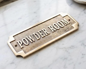 Powder Room Sign | Vintage Brass Bathroom Plaque