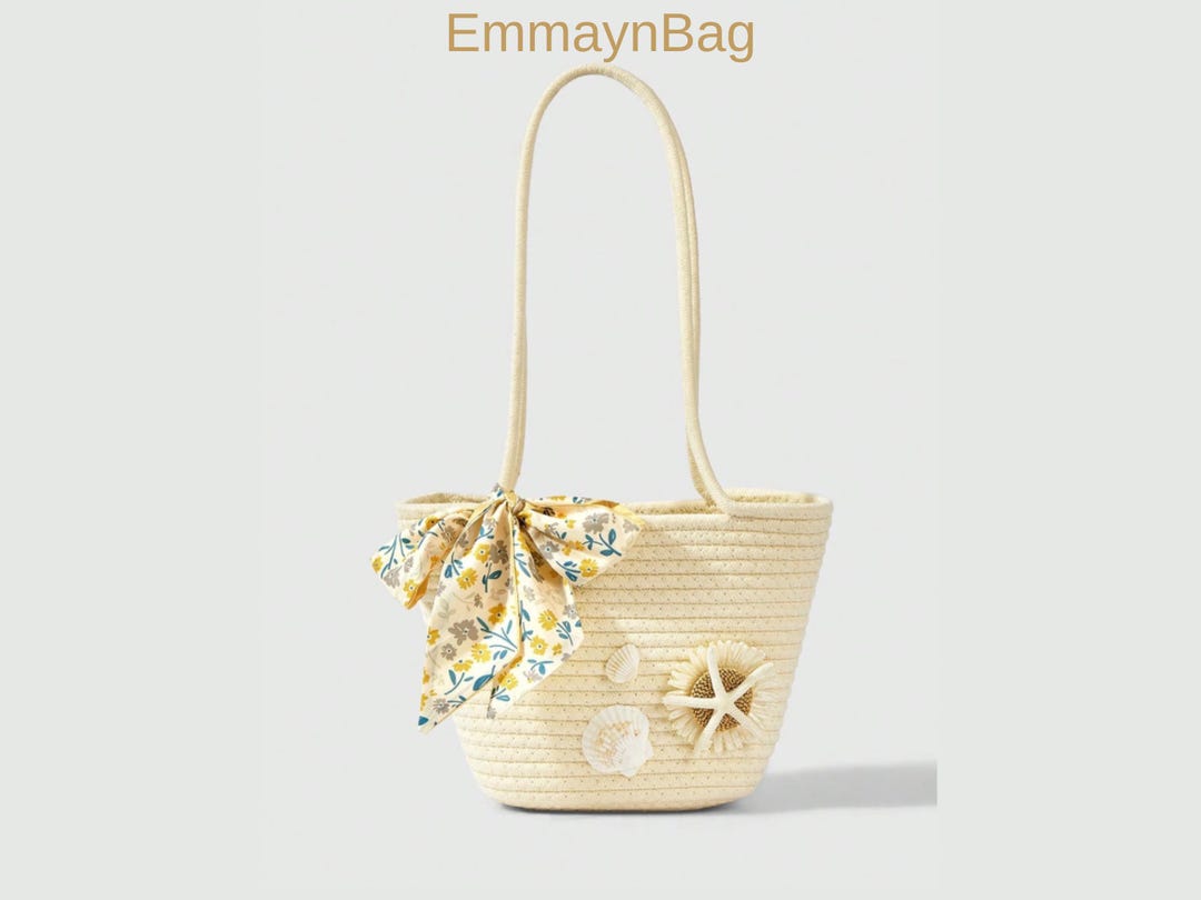 Straw Woven Tote Bag Floral Bow Seashell Summer Beach Shoulder Bag - Etsy