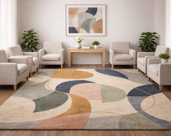 Hand Tufted Wool Area Rug – Modern Abstract Design, Neutral Colors - Etsy