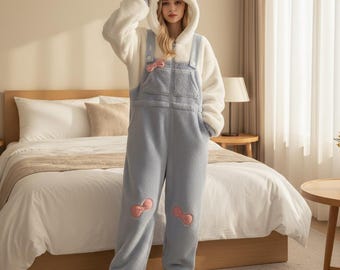 Cozy White Fleece Onesie Pajamas, Hooded Winter Loungewear, Cute Cartoon Cat Sleepwear for Women