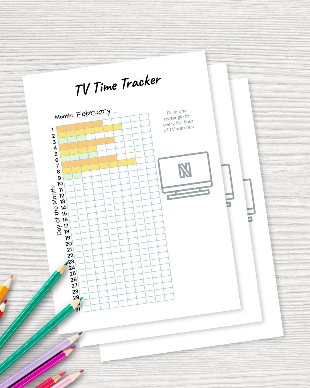 Tv Time.pdf Monthly TV Time Tracker Printable – TV Viewing Awareness Log (A4, US ...