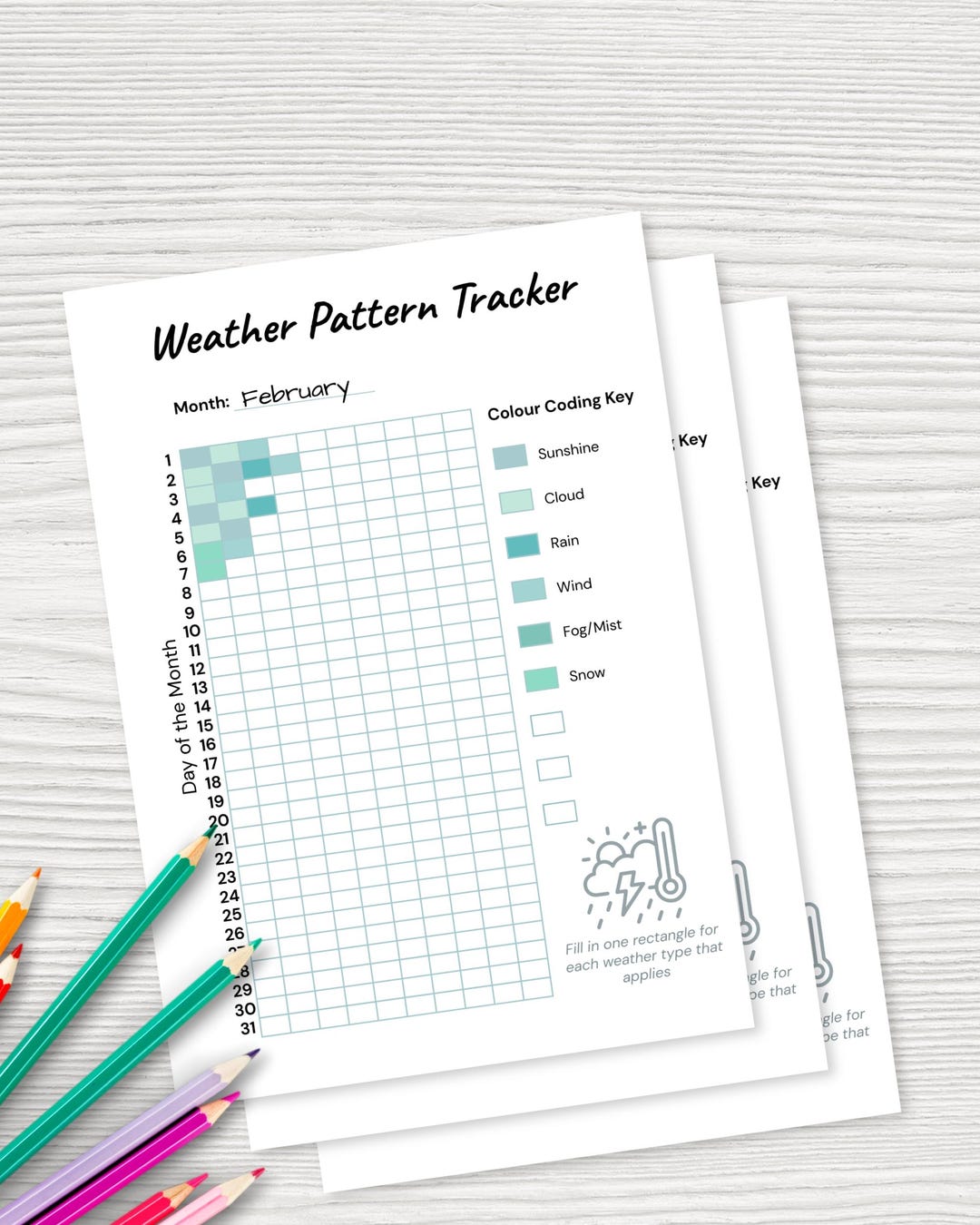 Light Pattern Tracker Monthly Weather Pattern Tracker Printable – Daily Weather Observation ...