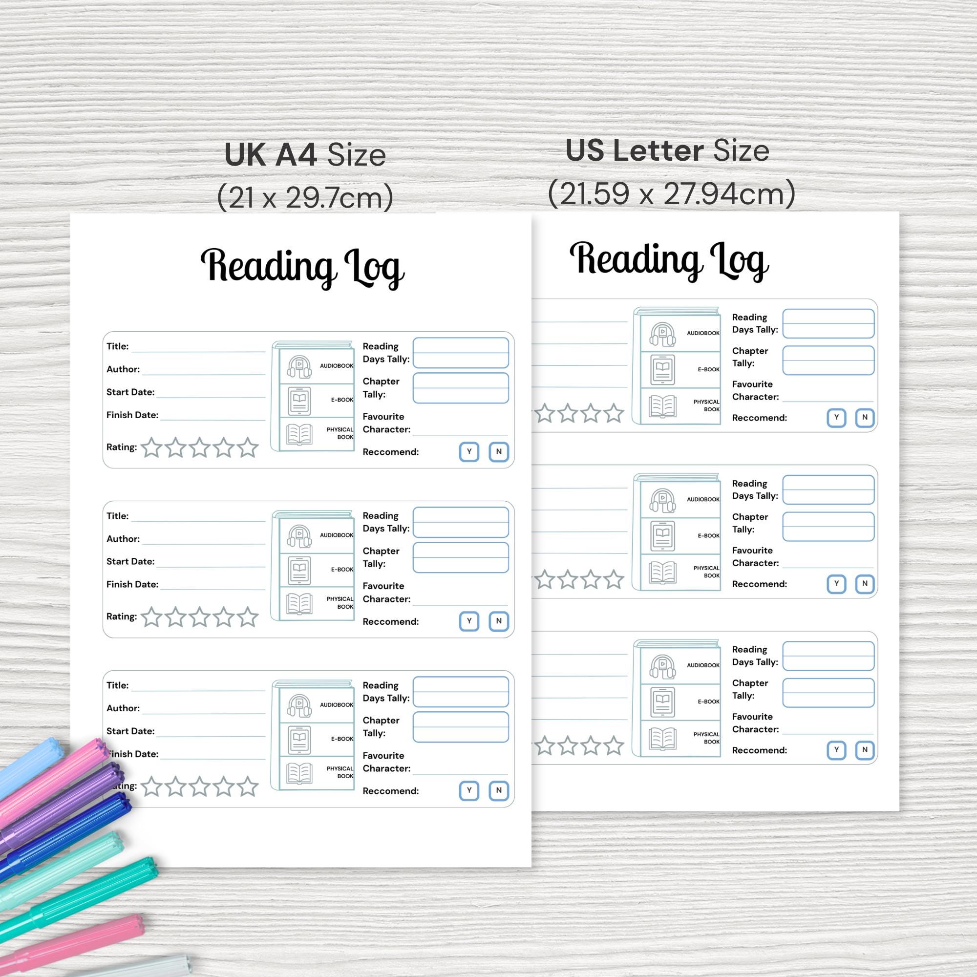 Reading Log | Printable PDF | A4 US Letter A5 | Reading List | Book ...