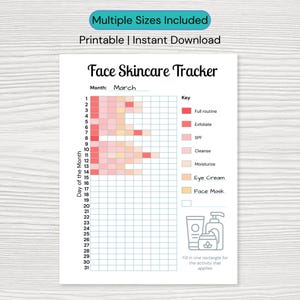 Face Skincare Tracker MONTHLY | Printable Diary Page | A4 US Letter A5 | Skin Care Routine Log | Skincare Organizer | Daily Mindfulness PDF