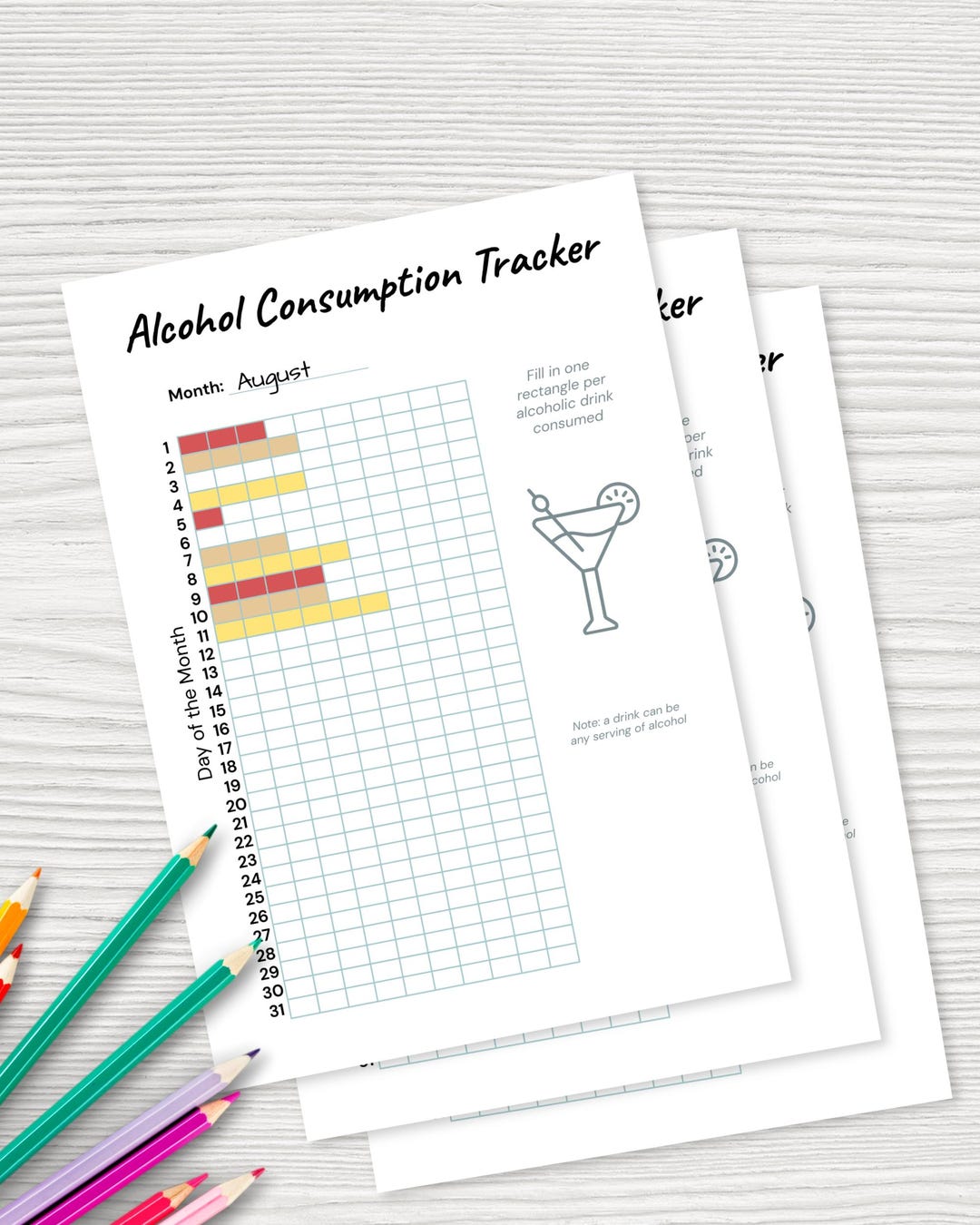 Monthly Alcohol Consumption Tracker Printable - Drinking Awareness Log ...