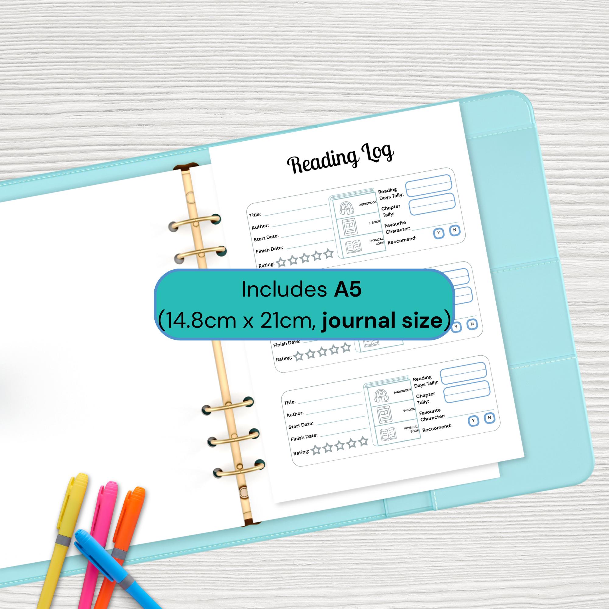 Reading Log | Printable PDF | A4 US Letter A5 | Reading List | Book ...