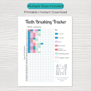 Monatliches Zähneputzen Tracker Printable | A4 US Letter A5 | Mundhygiene Tagebuch | Tägliche Mundgesundheit PDF | Achtsamkeits-Tagebuch | Planer Seite