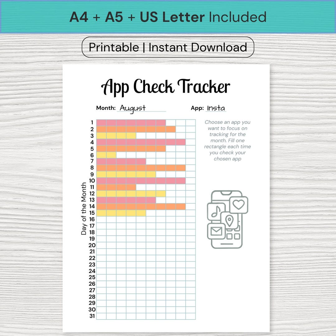 Check Tracker 2 App Check Tracker | MONTHLY Printable PDF | Sizes A4 US Letter A5 ...