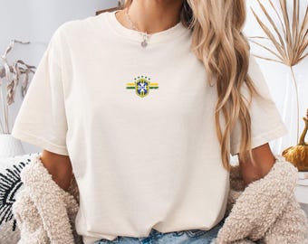 Camiseta minimalista con el emblema de Brasil, camiseta para amantes del fútbol, camiseta del Mundial 2026, top para aficionados al fútbol, regalo para amantes del deporte, ropa de Brasil