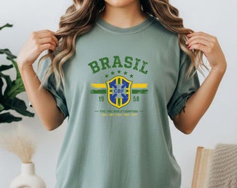 Camiseta de Brasil 5 veces Campeón del Mundo, Camiseta Retro de Fútbol, Camiseta del Mundial 2026, Camiseta para Aficionados al Fútbol, Regalo para Amantes del Deporte, Ropa de Brasil