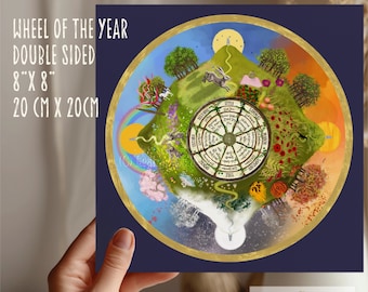 Wheel of The Year Print/ Greeting Card: Celtic Pagan Festivals Art, Double Sided (8" Square)