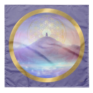Mantel de altar de Glastonbury y rejilla de cristal en color lila y dorado: accesorio de lectura instantánea “Avalon Emerging” para baraja de cartas del tarot/oráculo, ¡3 tamaños!