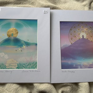 2 x Hand Finished Mounted 8” x 8” Art Prints, in 12” x 12” Mounts/ Mats Spiritual, Avalon, Choose from Selection