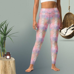 White Lion Yoga Leggings: Pastel Flower of Life Festival Pants
