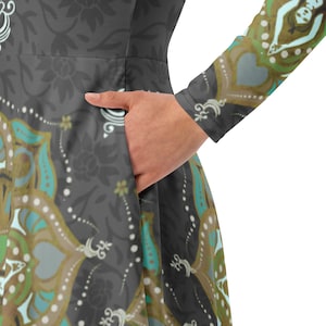 Earthy Om Goddess Mandala Long-Sleeve Dress