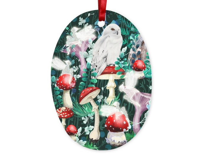 Fairycore Mushroom Toadstool, Amanita, Magical Hare, Owl, Fae,  Ceramic Hanging Ornament