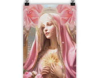 Beautiful Mother Mary in Pink Cloak Durable Wall Art Print
