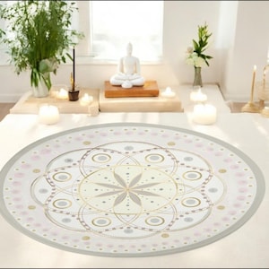Tappeto altare Mandala: tappeto con geometria sacra color crema e oro - Decorazione spirituale