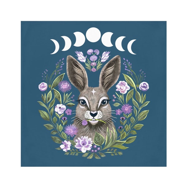 Sacred  Folk Art Moon Phase Easter Bunny Ostara Spring Equinox Hare Rabbit Altar Cloth/ Crystal Grid