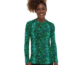 Elven Dragon or Emerald Mermaid Scales Women&#39;s Rash Guard