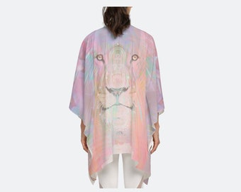 White Lion Beings All-Over Silky, Wrinkle-Free Chiffon Wrap Kimono