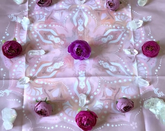 Sisterhood Boho Mandala Blush Rose Goddess Tarot Cloth,/ Altar Cloth/ Crystal Grid/ Reading Cloth