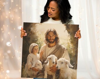 Jesus Gentle Shepherd, Square Giclée Quality Print