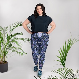 Moonflower Cottagecore Boho Blumenmuster Leggings in Übergröße, für Yoga, Wandern, Gym und Festivals