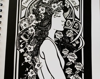 Wiro bound Art Nouveau Colouring Book, Celtic Knotwork Goddesses, 10 pages to colour, Black and White for Colouring In.