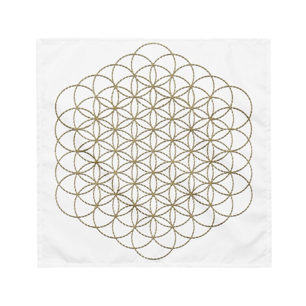 Altar Cloth, New! Large! Golden Flower of Life, Altar Cloth, Crystal Grid, Tarot Wrap, Embroidery Effect