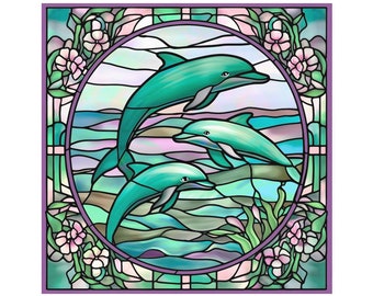 Dolphin Playtime Stained Glass Design Altar Cloth/ Crystal Grid