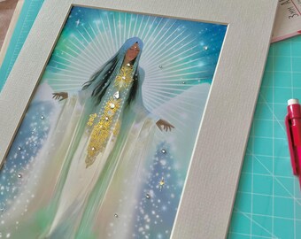 Fairycore Göttin des fallenden Schnees Matt Museumsqualität, Lappland Kunst, Arktische Kunst, spirituelle Kunst, handverschönert Option