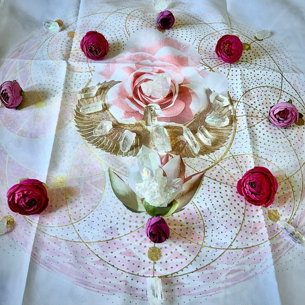 Sacred Altar Cloth, I Am Love Tarot Cloth,, Altar Cloth/ Crystal Grid