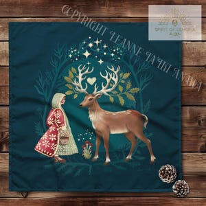 Tovaglia per altare con foresta di fiabe natalizie, altare di Yule, cervo, elfo, scena di bosco stellato, tovaglia per la lettura dei tarocchi, piccola tovaglia per altare