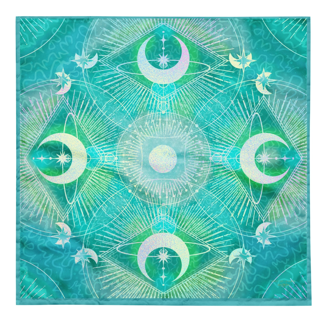 Celestial Altar Cloth: Aqua Iridescent Crystal Grid - Cosmic Design - Etsy