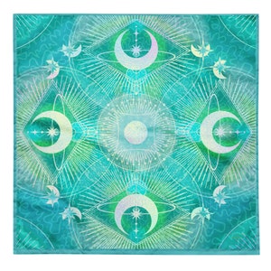 Mantel de altar y rejilla de cristal con efecto iridiscente y aguamarina: accesorio de lectura instantánea “Celestial Cosmic” para baraja de cartas de Tarot/Oráculo, ¡3 tamaños!