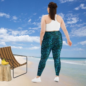 Rich Teal Magical Mermaid Scales All-Over Print Plus Size Leggings