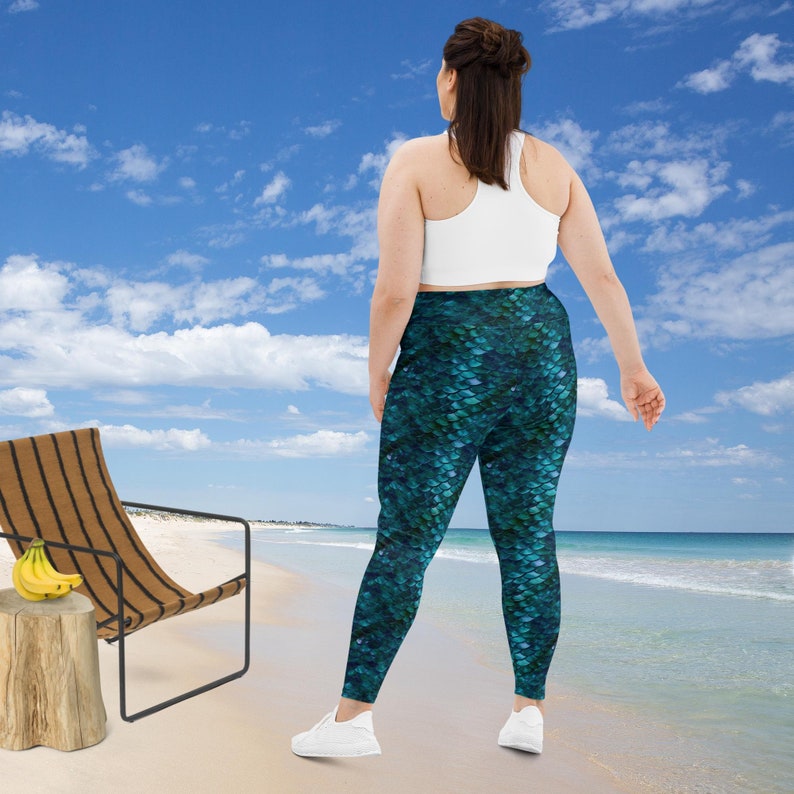 Rich Teal Magical Mermaid Scales All-Over Print Plus Size Leggings