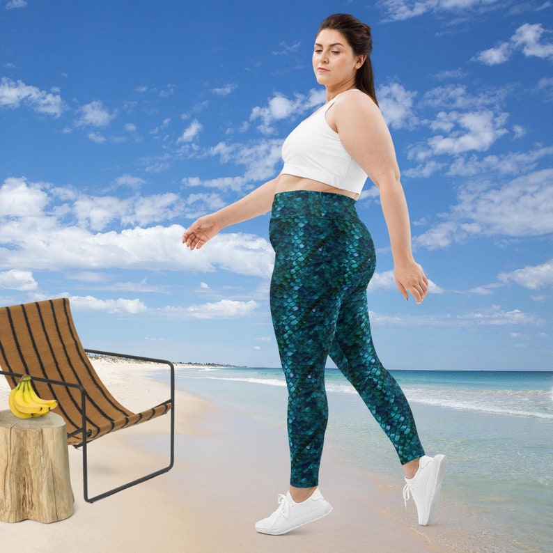 Rich Teal Magical Mermaid Scales All-Over Print Plus Size Leggings
