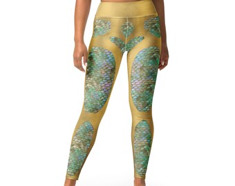 Magical Ethereal Iridescent Effect and Gold Effect Dragon Scale Armour Festival Yoga Leggings for Cosplay and Everyday!