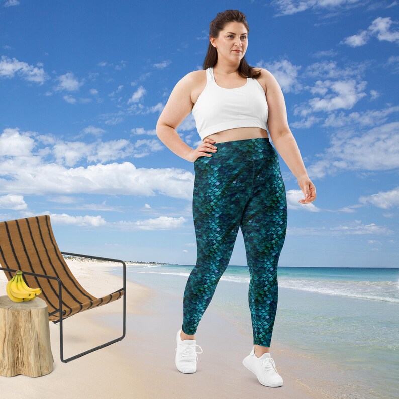 Rich Teal Magical Mermaid Scales All-Over Print Plus Size Leggings