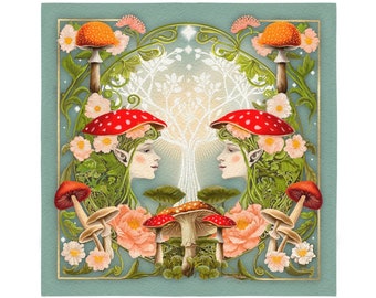 Enchanted Elven Forest Mushroom  “Fairy Core ” Bandana/ Altar Cloth/ Crystal Grid